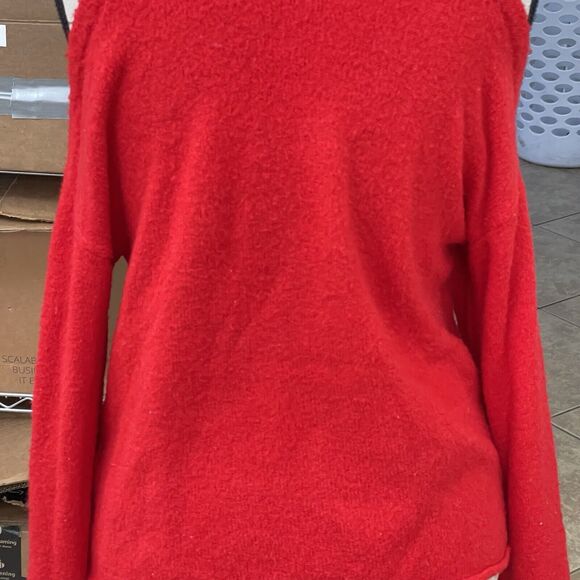 Honey Belle Women's Sweater Sz Small Off Shoulder Cut Out Turtleneck Red Ribbed - Picture 5 of 16